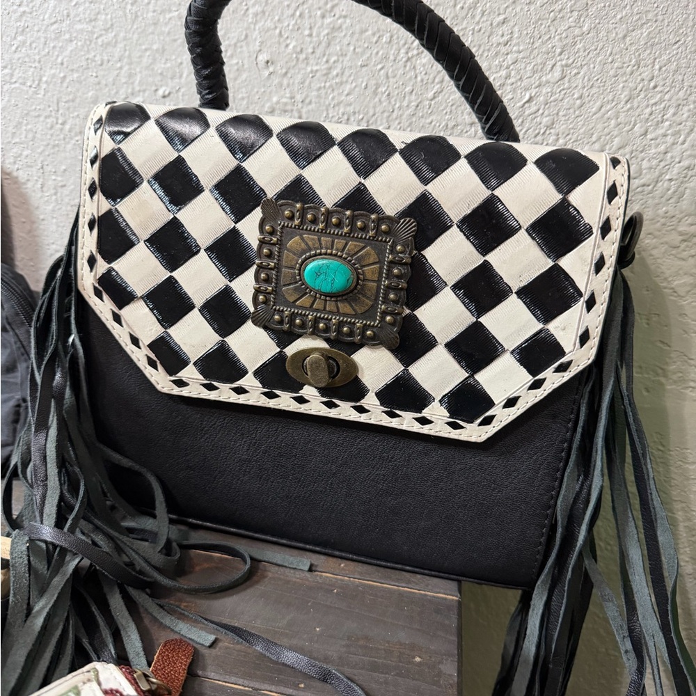 Black and White Checkered Women's Bag